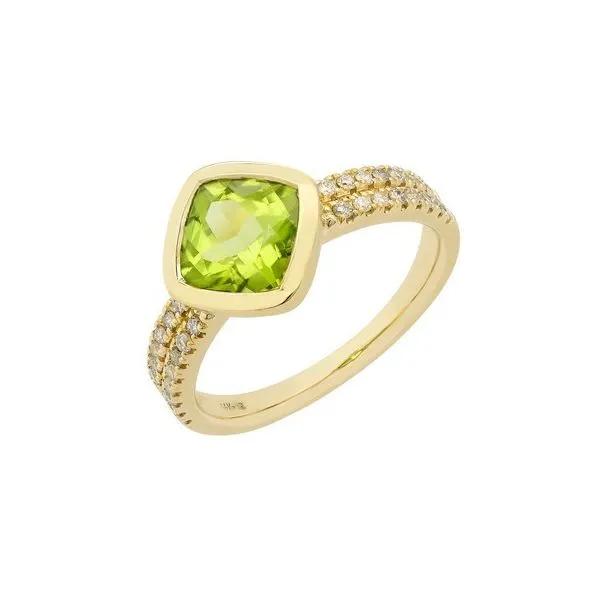 14K yellow Gold Peridot and Diamond Bezel Ring Size 6.75 Quality Gem LLC Bethel, CT