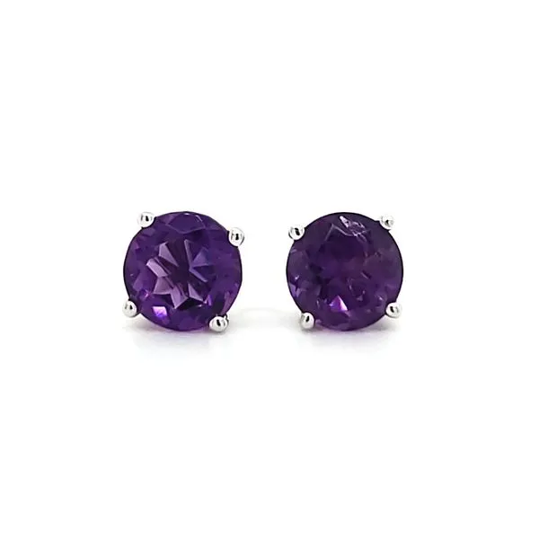 14K White Gold Amethyst Stud Earrings Image 2 Quality Gem LLC Bethel, CT