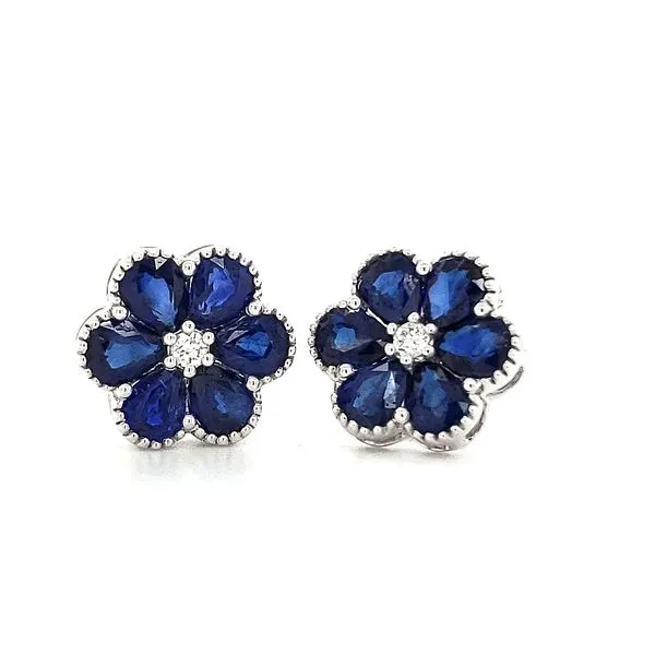 14K White Gold Sapphire and Diamond Flower Earrings Quality Gem LLC Bethel, CT