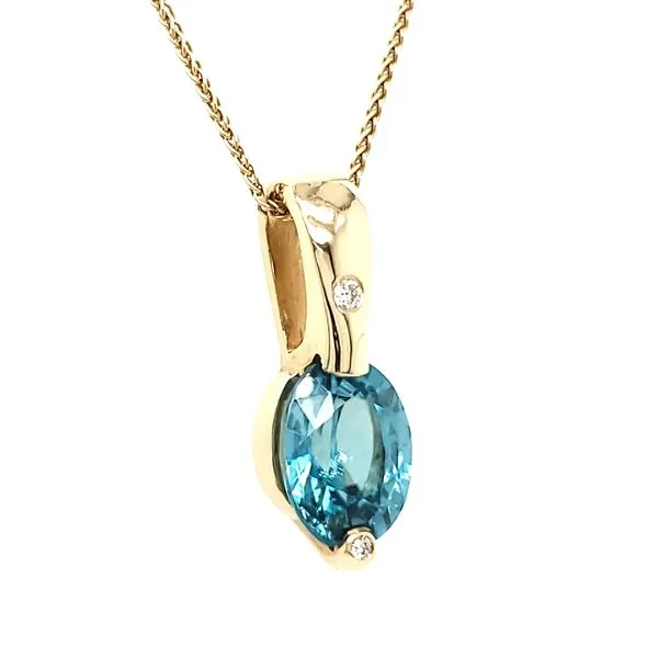 14K Yellow Gold Blue Zircon & Diamond Pendant Image 2 Quality Gem LLC Bethel, CT