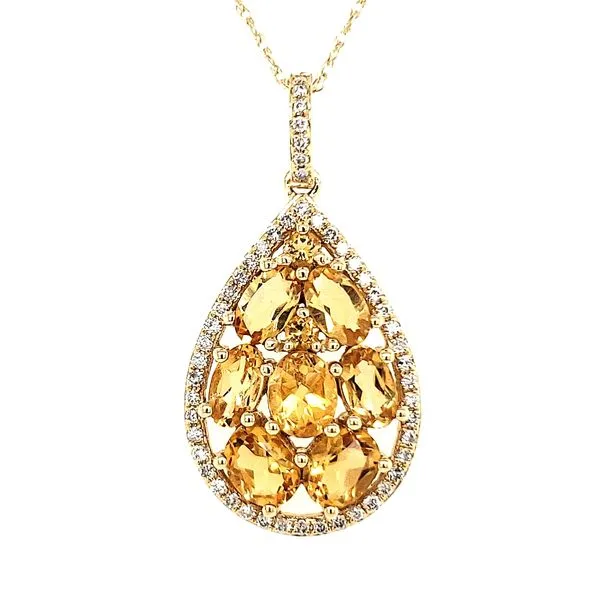 14K Yellow Gold Citrine and diamond Pendant Length 18 Inches Quality Gem LLC Bethel, CT
