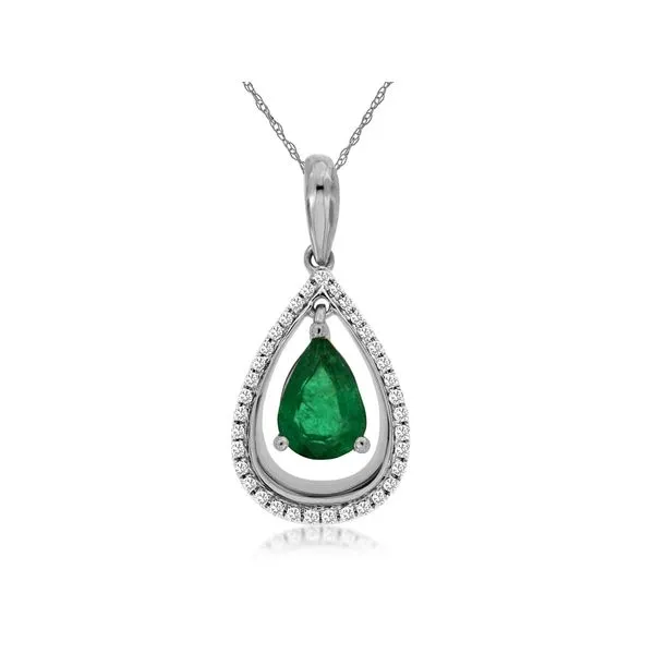 14K White Gold Emerald and Diamond Pendant Length 18 Inches Quality Gem LLC Bethel, CT