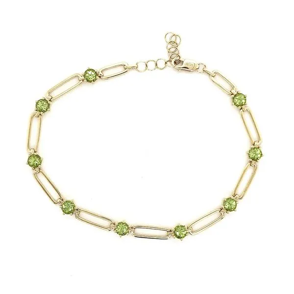 14K Yellow Gold Peridot Paperclip Bracelet Length 7.5 Inches Quality Gem LLC Bethel, CT