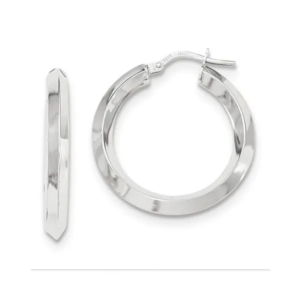 14K White Gold Beveled Tube Hoop Earrings Quality Gem LLC Bethel, CT