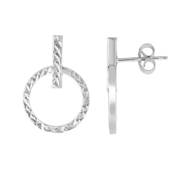 14K White Gold Diamond Cut Geometric Circle Earrings Quality Gem LLC Bethel, CT