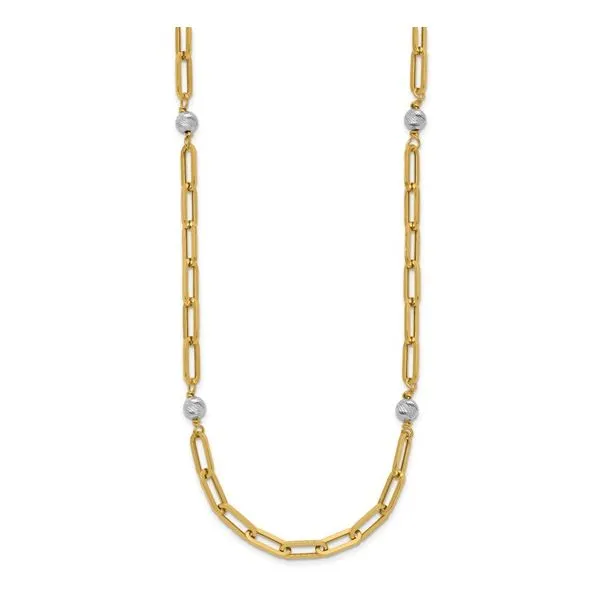 14K Two Tone Bead and Paperclip Necklace Length 18 Inches Image 2 Quality Gem LLC Bethel, CT