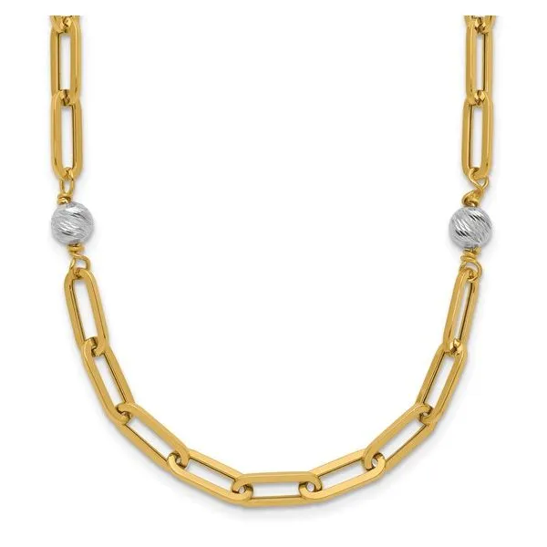14K Two Tone Bead and Paperclip Necklace Length 18 Inches Quality Gem LLC Bethel, CT
