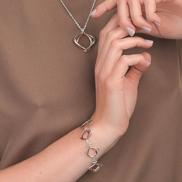 Sterling Silver & Rose Gold Plate Entwine Link Bracelet Image 2 Quality Gem LLC Bethel, CT