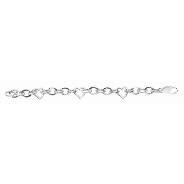 Sterling Silver Rhodium Plated Heart Link Bracelet Length 7.5 Quality Gem LLC Bethel, CT