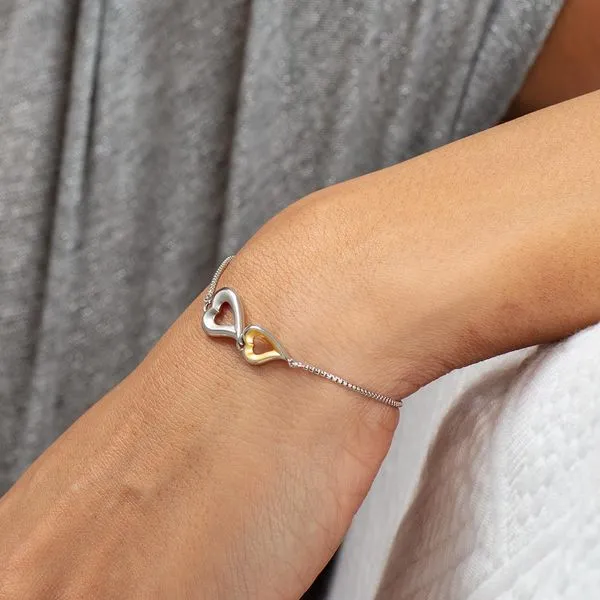 Sterling Silver 18K Plate Love Story Golden Twin Heart Bracelet Length 7.5 Inches Image 2 Quality Gem LLC Bethel, CT