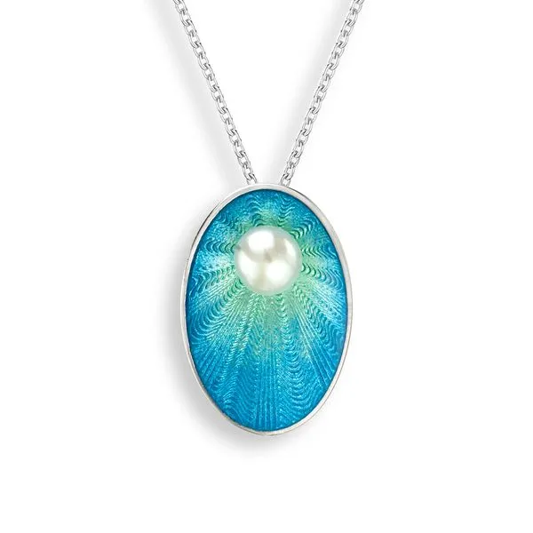 Sterling Silver Blue Green Enamel & Pearl Pendant Quality Gem LLC Bethel, CT