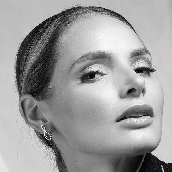 Sterling Silver Rhodium Plated Infinity Stud Earrings Image 4 Quality Gem LLC Bethel, CT