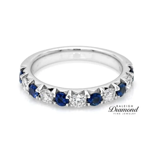 14K White Gold 1.17ctw Diamond and Sapphire Wedding Band Image 2 Raleigh Diamond Fine Jewelry Raleigh, NC