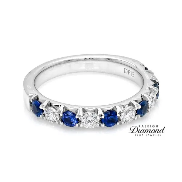 14K White Gold 1.17ctw Diamond and Sapphire Wedding Band Image 3 Raleigh Diamond Fine Jewelry Raleigh, NC