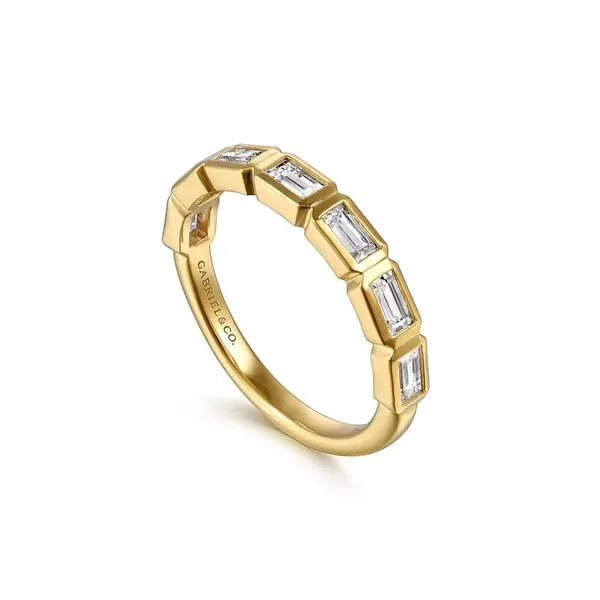14K Yellow Gold 0.61ctw G-H/ VS2+ Bezel Baguette Diamond Anniversary Band Size 6.5 Image 2 Raleigh Diamond Fine Jewelry Raleigh, NC