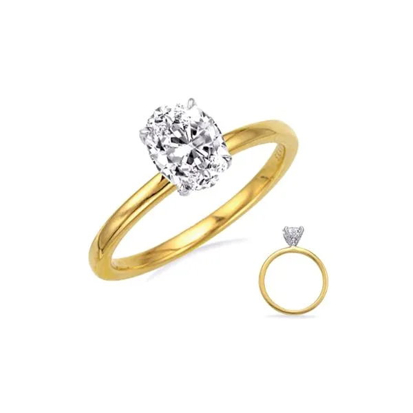 14K White & Yellow Gold 0.11ctw G/SI1 Diamond Accented Head for Oval 9x7mm Size 6.5 Raleigh Diamond Fine Jewelry Raleigh, NC