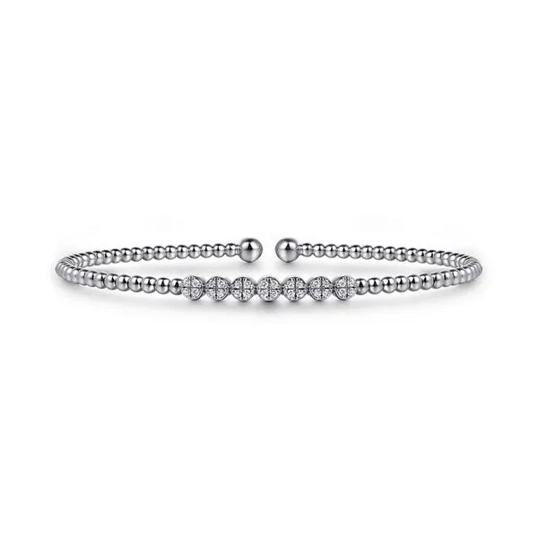 14K White Gold 0.13ctw N-C/SI+ Bujukan Bead and Cluster Diamond Flexi Bangle Bracelet Raleigh Diamond Fine Jewelry Raleigh, NC