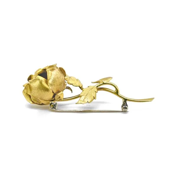 Estate 18K Yellow Gold Long Stem Rose Brooch Pin Image 3 Raleigh Diamond Fine Jewelry Raleigh, NC