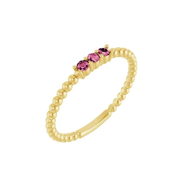 14K Yellow Gold 3-Stone Natural Pink Tourmaline Beaded Stackable Fashion Ring Size 7 Raleigh Diamond Fine Jewelry Raleigh, NC
