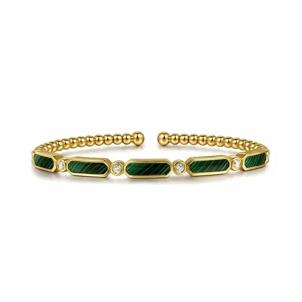 14K Yellow Gold 0.21ctw NC/SI+ Diamond and Malachite 6.25