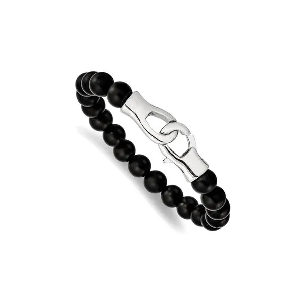 Stainless Steel Polished Black Agate Beaded 9