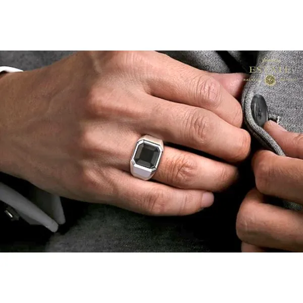 Sterling Silver Wide Signet Ring with Faceted Onyx Stone Size 10.0 Image 2 Raleigh Diamond Fine Jewelry Raleigh, NC