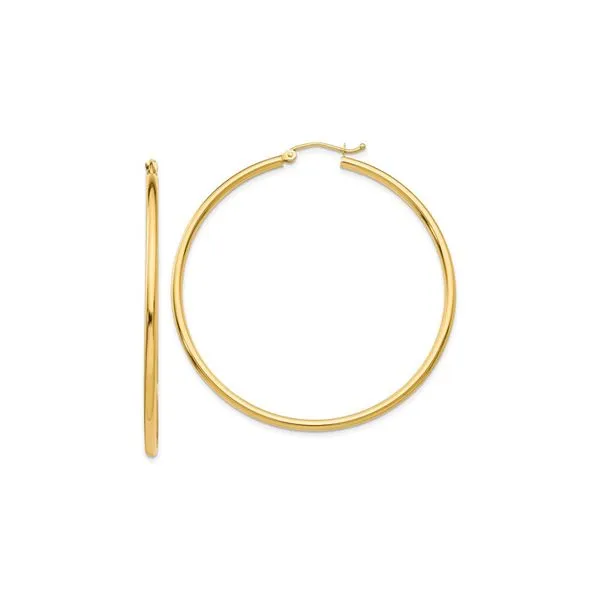 14K Yellow Gold Polished 2x50mm Lightweight Tube Hoop Earrings Raleigh Diamond Fine Jewelry Raleigh, NC