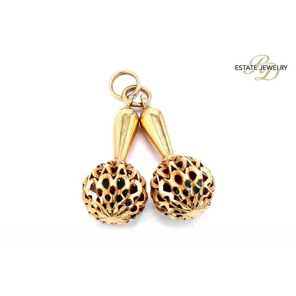 Estate 14K Yellow Gold Inner Gemstones Pair of Maracas Charm Pendant Raleigh Diamond Fine Jewelry Raleigh, NC