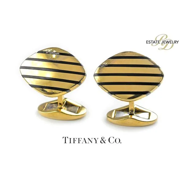Estate Tiffany & Co. 18K Yellow Gold Striped Cufflinks Raleigh Diamond Fine Jewelry Raleigh, NC