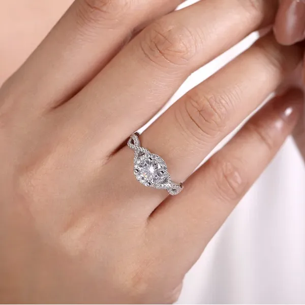 Striking White Gold Twist Halo Ring Image 3 Rasmussen Jewelers Spanish Fork, UT
