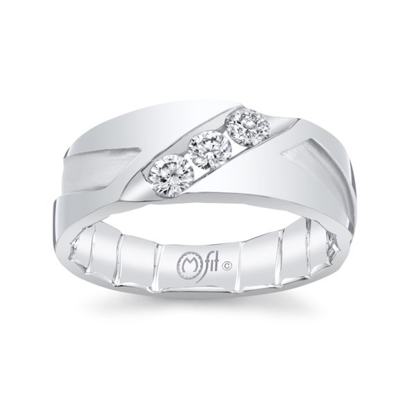 10k white gold mens band with diagonal set channel with diamonds Roberts Jewelers Jackson, TN