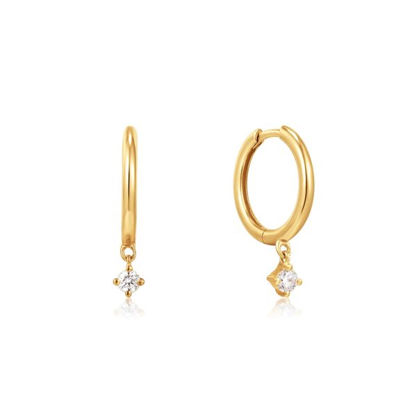 14kt Gold Natural Diamond Drop Huggie Hoop Earrings Roberts Jewelers Jackson, TN