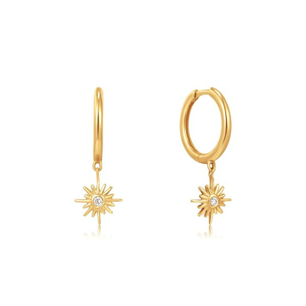 14kt Gold Natural Diamond Sunburst Huggie Hoop Earrings Roberts Jewelers Jackson, TN