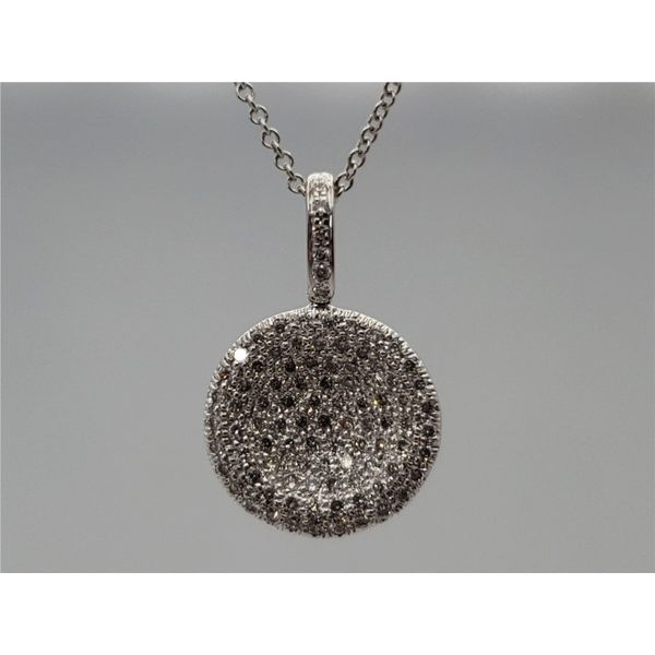 14k white gold disc pendant with pave diamonds Roberts Jewelers Jackson, TN