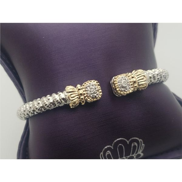 Sterling silver and 14k yellow old open cuff pave diamond bracelet Roberts Jewelers Jackson, TN