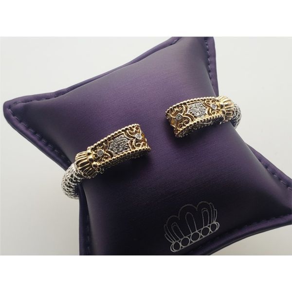 14k yellow gold and sterling silver curled cuff bangle with diamonds Roberts Jewelers Jackson, TN