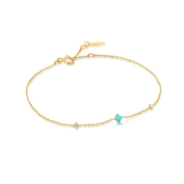 14kt Gold Turquoise and White Sapphire Bracelet Roberts Jewelers Jackson, TN