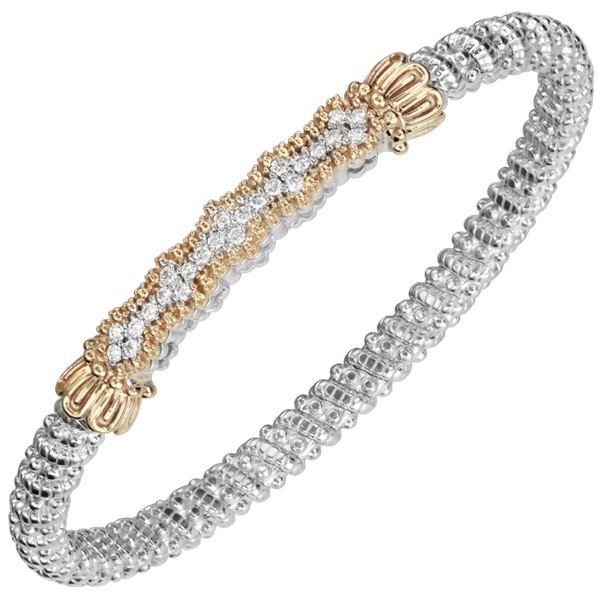 Sterling silver and 14k yellow gold closed bracelet with diamonds Roberts Jewelers Jackson, TN