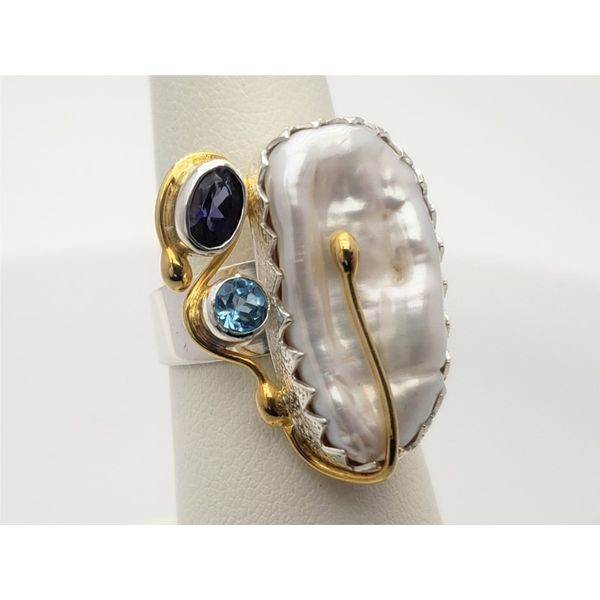 Sterling silver and vermeil ring with pearl, iolite, and topaz Roberts Jewelers Jackson, TN