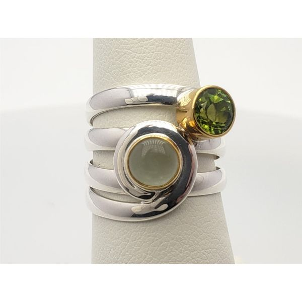 Sterling Silver and Vermeil ring with Prehnite and Peridot Roberts Jewelers Jackson, TN