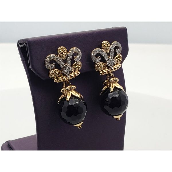 14k yellow gold and sterling silver black onyx and diamond earrings Roberts Jewelers Jackson, TN