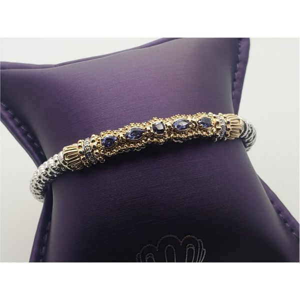 14k yellow gold and sterling silver closed bracelet with iolite and diamonds Roberts Jewelers Jackson, TN