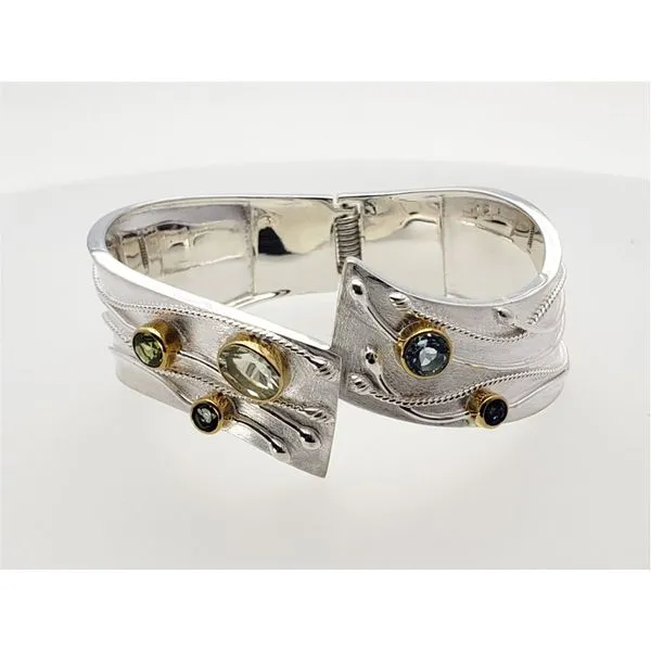 Sterling silver and vermeil hinged bracelet with gemstones Roberts Jewelers Jackson, TN