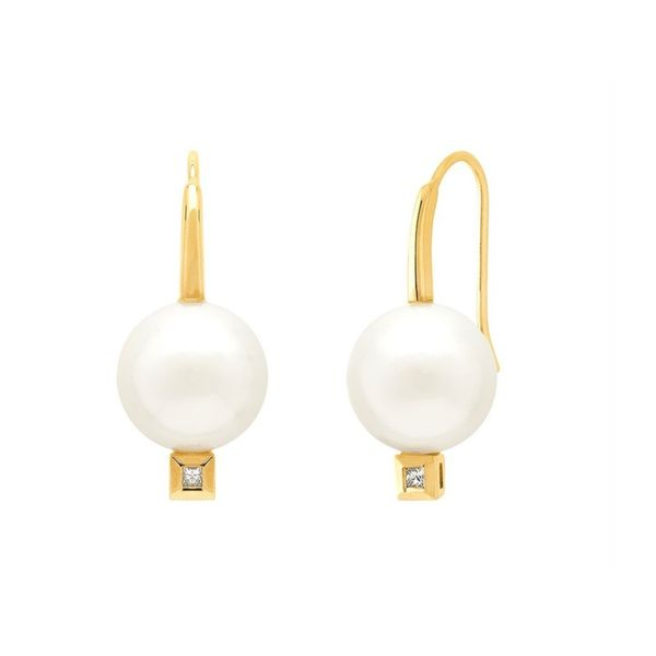 14k yellow gold, pearl, and accent diamond earrings Roberts Jewelers Jackson, TN