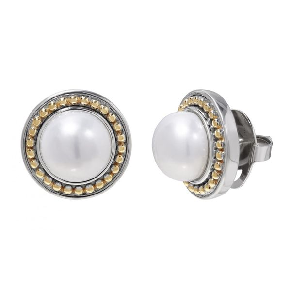 Sterling silver earrings with button pearls and 14k yellow gold beading Roberts Jewelers Jackson, TN