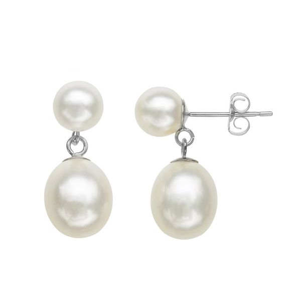 14k white gold button and drop pearl earrings Roberts Jewelers Jackson, TN