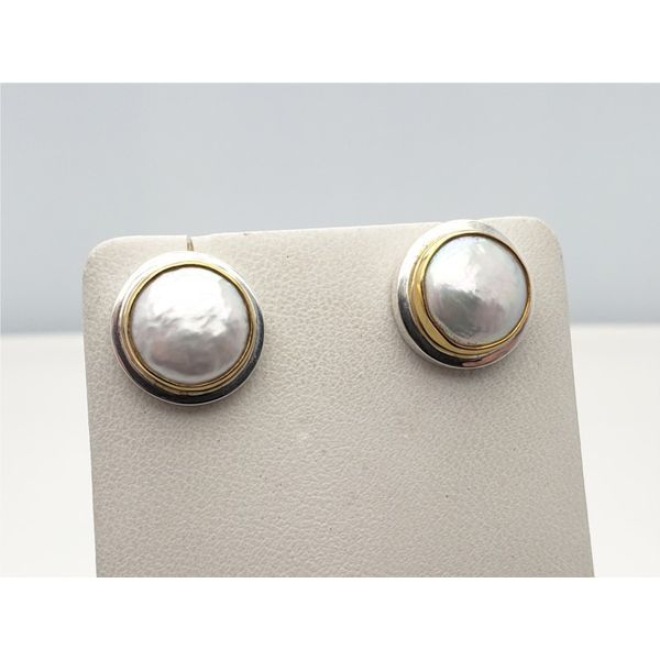 Sterling silver and vermeil button pearl earring studs Roberts Jewelers Jackson, TN