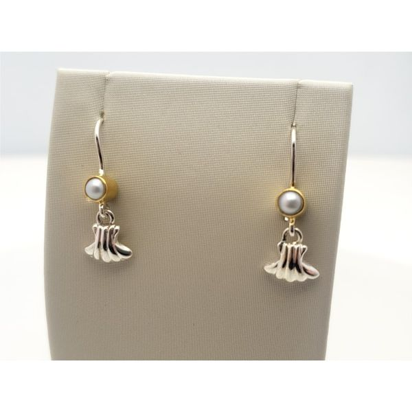 Sterling silver and vermeil earrings with pearl and shell motif Roberts Jewelers Jackson, TN