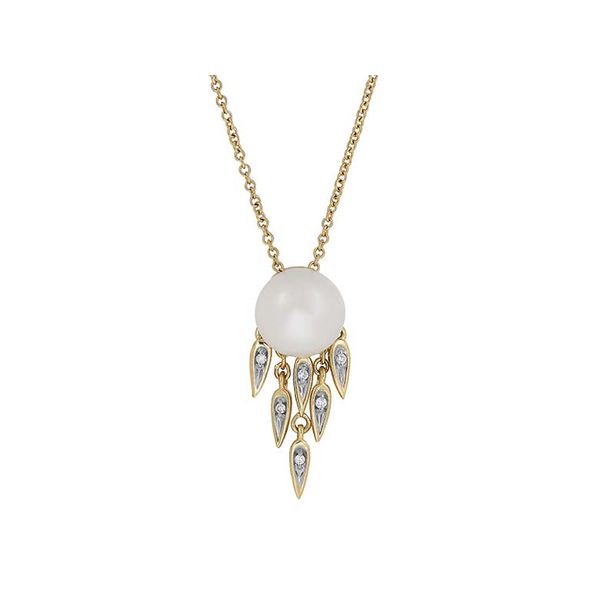 14k yellow gold, pearl and diamond pendant with chain Roberts Jewelers Jackson, TN