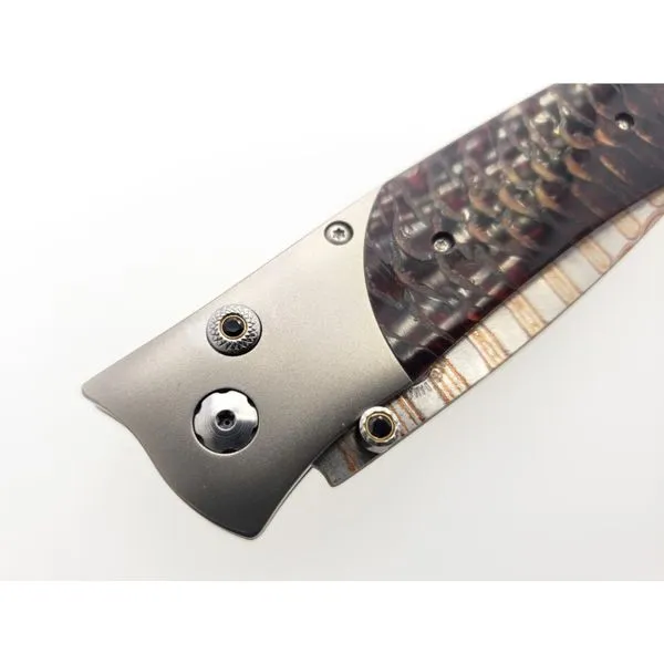 Lancet 'Scarlet Pine' pocket knife with Norway Blue Spruce Pine cone, wave damascus, and titanium Image 3 Roberts Jewelers Jackson, TN